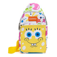 Load image into Gallery viewer, Nickelodeon Vegan Leather Crossbody Sling Bag, SpongeBob SquarePants Smiling Character Close Up and Icons, 7" x 14"