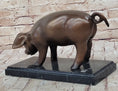 Load image into Gallery viewer, Bronze Metal Pig Sculpture Statue Figure on Marble Base Signed Art Decor Farm Animal