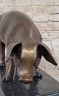 Load image into Gallery viewer, Bronze Metal Pig Sculpture Statue Figure on Marble Base Signed Art Decor Farm Animal