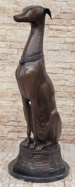 Life Size Bronze Greyhound Saluki Slender Dog Statue Sculpture by J. Moigniez