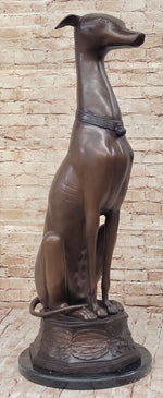 Life Size Bronze Greyhound Saluki Slender Dog Statue Sculpture by J. Moigniez