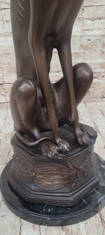 Art Deco Life Size Sitting Greyhound Dog Bronze Sculpture Marble Base Statue
