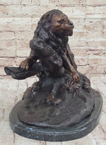 Lion Resting on a Branch - Bronze Sculpture Statue Wildlife Decor by J. Moigniez