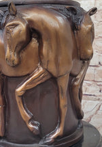 Bronze Horse Relief Sculpture Vase – Equestrian Art Urn with Horse Figures on Marble Base