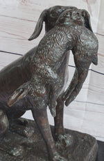 Hunting Dog Retriever w/ Rabbit in Mouth Bronze Statue Sculpture Figure 16