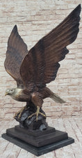 Load image into Gallery viewer, American Bald Eagle Perched on Rock - Bronze Metal Sculpture by J. Moigniez