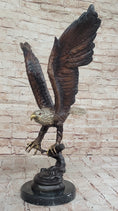Load image into Gallery viewer, Signed Moigniez Eagle Catch Fish Bronze Sculpture Multi Color Patina Figurine 24" x 13"