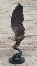 Load image into Gallery viewer, Signed Moigniez Eagle Catch Fish Bronze Sculpture Multi Color Patina Figurine 24" x 13"