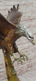 Load image into Gallery viewer, Multi Color Patina American Bald Eagle Bronze Sculpture Marble Base 32" x 26"