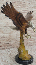 Load image into Gallery viewer, Multi Color Patina American Bald Eagle Bronze Sculpture Marble Base 32" x 26"