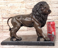 Load image into Gallery viewer, J. Moigniez Bronze Guardian Lion Statue Sculpture Figure on Marble Base 11" x 14"