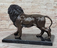 Load image into Gallery viewer, J. Moigniez Bronze Guardian Lion Statue Sculpture Figure on Marble Base 11" x 14"