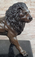 Load image into Gallery viewer, J. Moigniez Bronze Guardian Lion Statue Sculpture Figure on Marble Base 11" x 14"