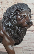 Load image into Gallery viewer, J. Moigniez Bronze Guardian Lion Statue Sculpture Figure on Marble Base 11" x 14"