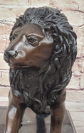 Load image into Gallery viewer, J. Moigniez Bronze Guardian Lion Statue Sculpture Figure on Marble Base 11" x 14"