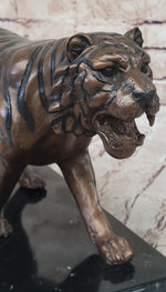 Hot Cast Bronze Tiger Statue Sculpture Figure on Marble Base by Moigniez