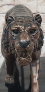 Hot Cast Bronze Tiger Statue Sculpture Figure on Marble Base by Moigniez