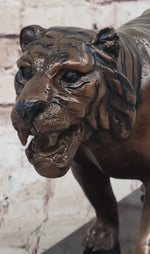 Hot Cast Bronze Tiger Statue Sculpture Figure on Marble Base by Moigniez