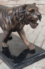 Hot Cast Bronze Tiger Statue Sculpture Figure on Marble Base by Moigniez