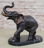Handmade Bronze Elephant Sculpture Statue Collectible Marble Base Signed Moigniez 13