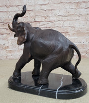 Handmade Bronze Elephant Sculpture Statue Collectible Marble Base Signed Moigniez 13