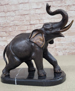 Handmade Bronze Elephant Sculpture Statue Collectible Marble Base Signed Moigniez 13