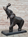 Load image into Gallery viewer, Trumpeting Happy Elephant Bronze Statue Sculpture Marble Base 16" x 10"