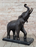 Load image into Gallery viewer, Trumpeting Happy Elephant Bronze Statue Sculpture Marble Base 16" x 10"