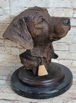 Labrador Retriever Dog Pet Bronze Bust Sculpture Statue Figure on Marble Base