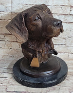 Labrador Retriever Dog Pet Bronze Bust Sculpture Statue Figure on Marble Base