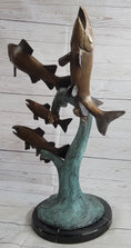 Load image into Gallery viewer, 4 Fish Jumping Out of Water Bronze Metal Statue Sculpture Marine Decor 25" x 18"