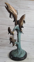 Load image into Gallery viewer, 4 Fish Jumping Out of Water Bronze Metal Statue Sculpture Marine Decor 25" x 18"