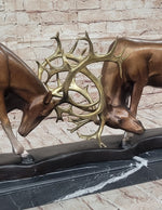Limited Edition Signed and Numbered Two Stags Deer Fighting Bronze Sculpture
