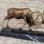 Limited Edition Signed and Numbered Two Stags Deer Fighting Bronze Sculpture