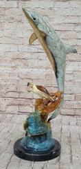 Load image into Gallery viewer, Dolphin Sea Turtle and Fish Colorful Bronze Metal Sculpture Statue Marine Decor Signed Numbered
