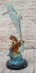Load image into Gallery viewer, Dolphin Sea Turtle and Fish Colorful Bronze Metal Sculpture Statue Marine Decor Signed Numbered