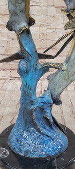 Real Bronze Metal Marlin Sailfish Swordfish Sculpture Statue Original Art on Marble Base