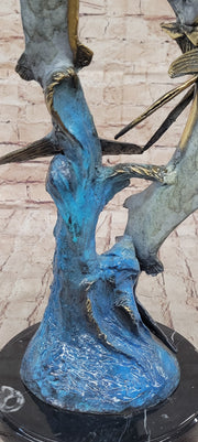 Real Bronze Metal Marlin Sailfish Swordfish Sculpture Statue Original Art on Marble Base