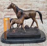 Bronze Sculpture Figurine Mare W/ Her Baby Horse Stallion Farm Art Deco Moigniez