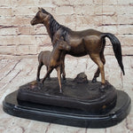 Bronze Sculpture Figurine Mare W/ Her Baby Horse Stallion Farm Art Deco Moigniez