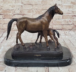 Bronze Sculpture Figurine Mare W/ Her Baby Horse Stallion Farm Art Deco Moigniez