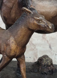 Load image into Gallery viewer, Bronze Sculpture Figurine Mare W/ Her Baby Horse Stallion Farm Art Deco Moigniez