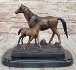 Bronze Sculpture Figurine Mare W/ Her Baby Horse Stallion Farm Art Deco Moigniez