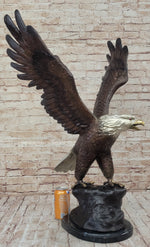 American Bald Eagle Outstretched Wings Bronze Statue Sculpture Figure Marble Base 33