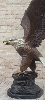 American Bald Eagle Outstretched Wings Bronze Statue Sculpture Figure Marble Base 33