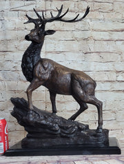 Elk Reindeer Caribou Stag Buck Wildlife Bronze Statue Sculpture on Marble Base