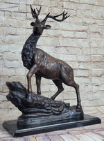 Elk Reindeer Caribou Stag Buck Wildlife Bronze Statue Sculpture on Marble Base