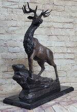 Elk Reindeer Caribou Stag Buck Wildlife Bronze Statue Sculpture on Marble Base