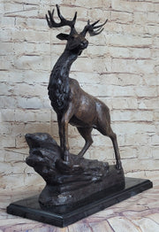 Elk Reindeer Caribou Stag Buck Wildlife Bronze Statue Sculpture on Marble Base