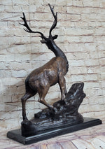 Elk Reindeer Caribou Stag Buck Wildlife Bronze Statue Sculpture on Marble Base
